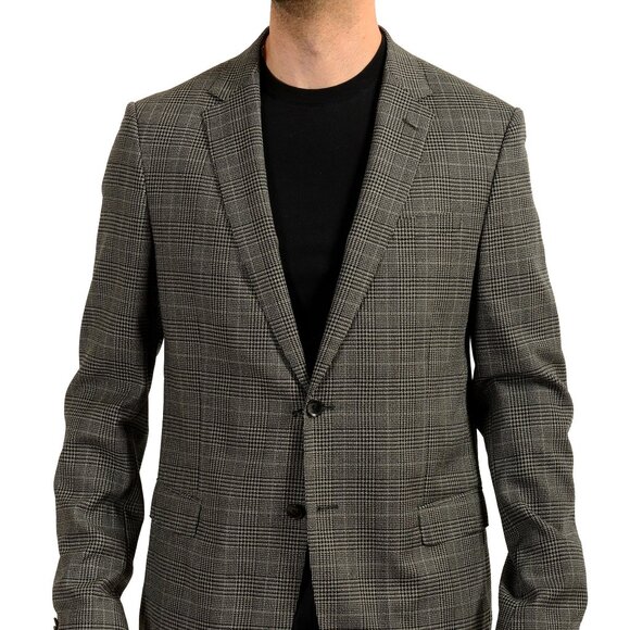 Hugo Boss Men's Nobis4 Slim Fit Wool Silk Plaid Two Button Blazer US 44L IT 54L - Picture 1 of 6